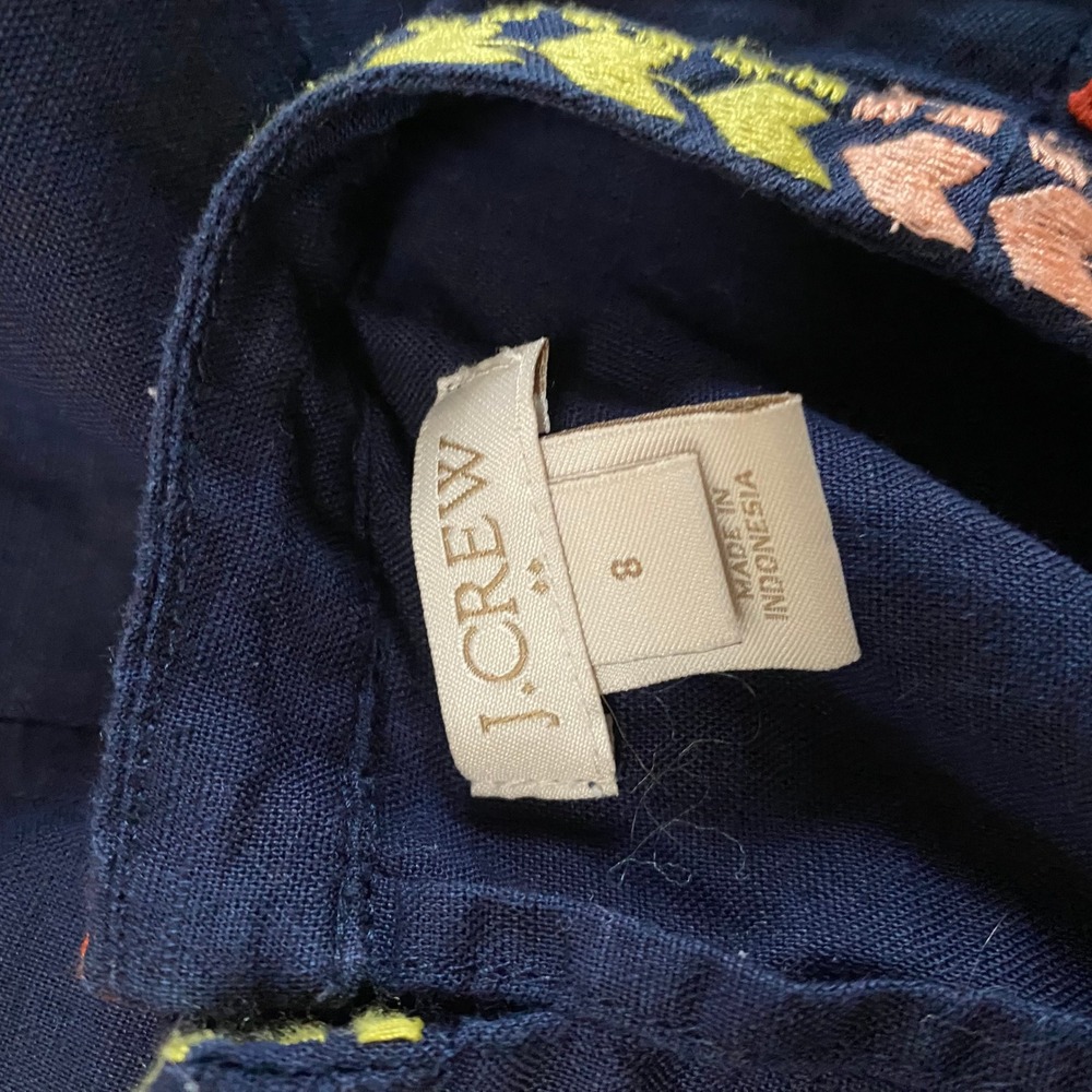 J. Crew Navy Blue Floral Embroidered Sleeveless Linen Tank Top Size 8 - Picture 4 of 4